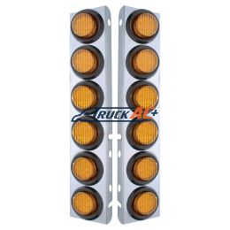 SS Front Air Cleaner Bracket With 12X 9 LED 2" Lights For Peterbilt-Amber LED & Lens - United Pacific 33808