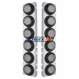 SS Front Air Cleaner Bracket With 12X 9 LED 2" Lights For Peterbilt-Amber LED/Clear Lens - United Pacific 33809