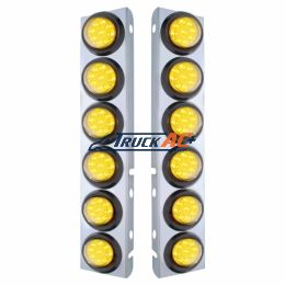 SS Front Air Cleaner Bracket With 12X 9 LED 2" Reflector Lights For Peterbilt-Amber LED & Lens - United Pacific 33810