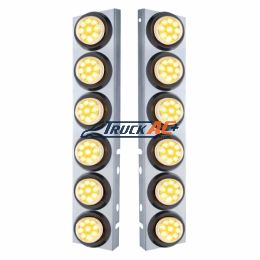 SS Front Air Cleaner Bracket With 12X 9 LED 2" Reflector Lights For Peterbilt-Amber LED/Clear Lens - United Pacific 33811