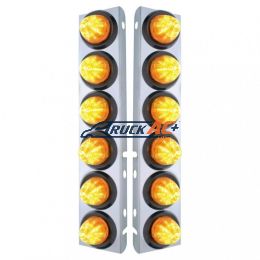 SS Front Air Cleaner Bracket With 12X 9 LED 2" Beehive Lights For Peterbilt-Amber LED & Lens - United Pacific 33814