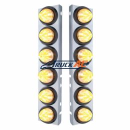 SS Front Air Cleaner Bracket With 12X 9 LED 2" Beehive Lights For Peterbilt-Amber LED/Clear Lens - United Pacific 33815