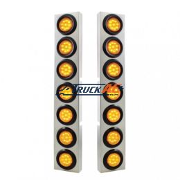SS Front Air Cleaner Bracket With 14X 9 LED 2" Lights Bezel For KW Trucks -Amber LED & Lens - United Pacific 33824