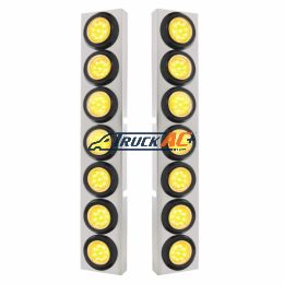 SS Front Air Cleaner Bracket With 14X 9 LED 2" Lights Bezel For KW Trucks -Amber LED/Clear Lens - United Pacific 33825