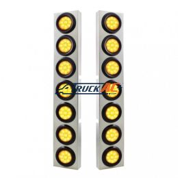 SS Front Air Cleaner Bracket With 14X 9 Amber LED 2" Reflector Lights For KW Trucks -Amber Lens - United Pacific 33826