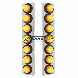 SS Front Air Cleaner Bracket With 14X 9 LED 2" Beehive Lights Bezel For KW Trucks -Amber LED & Lens - United Pacific 33830