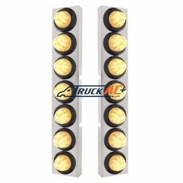 SS Front Air Cleaner Bracket With 14X 9 LED 2" Beehive Lights Bezel For KW Trucks -Amber LED/Clear Lens - United Pacific 33831