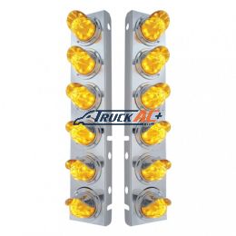 SS Front Air Cleaner Bracket With 12X 11 LED Watermelon Lights & Visors For Peterbilt-Amber LED & Lens - United Pacific 33914