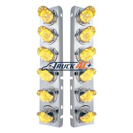 SS Front Air Cleaner Bracket With 12X 11 LED Watermelon Lights & Visors For Peterbilt-Amber LED/Clear Lens - United Pacific 33915
