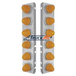 SS Front Air Cleaner Bracket With 12X 11 LED Watermelon Lights & Bezels For Peterbilt-Amber LED & Lens - United Pacific 33920