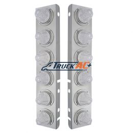 SS Front Air Cleaner Bracket With 12X 11 LED Watermelon Lights & Bezels For Peterbilt-Amber LED/Clear Lens - United Pacific 33921