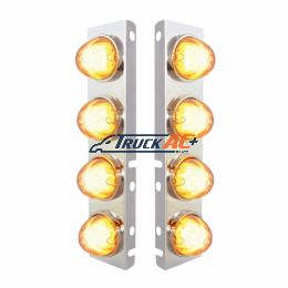 SS Front Air Cleaner Bracket With 8X 9 Amber LED Watermelon GloLight & Bezels For Peterbilt-Clear Lens - United Pacific 34435