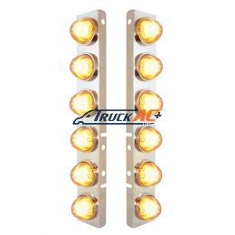 SS Front Air Cleaner Bracket With 12X 9 Amber LED Dual Function Watermelon GloLight For Peterbilt-Clear Lens - United Pacific 34439