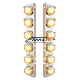 SS Front Air Cleaner Brkt With 12X 9 Amber Hi/Lo LED Watermelon GloLight & Visors For Peterbilt-Clear Lens - United Pacific 34441