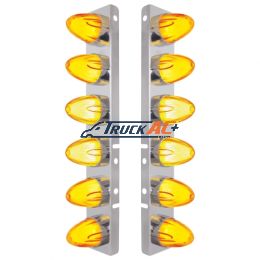 SS Front Air Cleaner Brkt With 12X 9 Amber Hi/Lo LED GloLight Watermelon Grakon Lights For Peterbilt -Amber Lens - United Pacific 34458