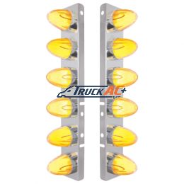 SS Front Air Cleaner Brkt With 12X 9 Amber Hi/Lo LED GloLight Watermelon Grakon Lights For Peterbilt-Clear Lens - United Pacific 34459