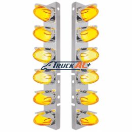 SS Front Air Cleaner Brkt With 12X Amber Hi/Lo LED GloLight Watermelon Grakon Light & Visor For Peterbilt-Amber Lens - United Pacific 34460