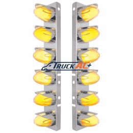SS Front Air Cleaner Brkt With 12X Amber Hi/Lo LED GloLight Watermelon Grakon Light & Visor For Peterbilt-Clear Lens - United Pacific 34461