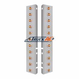 SS Front Air Cleaner Bracket With 22X 2 Amber LED 3/4" Mini Lights & SS Bezels For Peterbilt-Amber Lens - United Pacific 34463