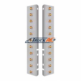 SS Front Air Cleaner Bracket With 22X 2 Amber LED 3/4" Mini Lights & SS Bezels For Peterbilt-Clear Lens - United Pacific 34464