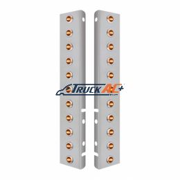 SS Front Air Cleaner Bracket With 22X 3 Amber LED Dual Function 3/4" Mini Lights & SS Bezels For Peterbilt-Amber Lens - United Pacific 34465