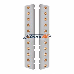 SS Front Air Cleaner Bracket With 22X 3 Amber LED 3/4" Mini Lights & SS Bezels For Peterbilt-Clear Lens - United Pacific 34468