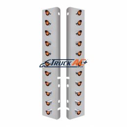 SS Front Air Cleaner Bracket With 22X 3 Amber LED 3/4" Mini Lights & Visors For Peterbilt-Amber Lens - United Pacific 34469