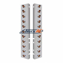 SS Front Air Cleaner Bracket With 22X 3 Amber LED 3/4" Mini Lights & Visors For Peterbilt-Clear Lens - United Pacific 34470