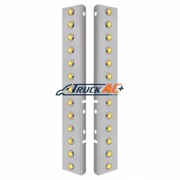 SS Front Air Cleaner Bracket With 26X 3 Amber Hi/Lo LED 3/4" Mini Crystal Lights & SS Bezels For Peterbilt-Amber Lens - United Pacific 34471