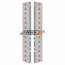 SS Front Air Cleaner Bracket With 26X 2 Amber LED 3/4" Mini Lights & SS Bezels For Peterbilt-Amber Lens - United Pacific 34472
