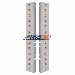 SS Front Air Cleaner Bracket With 26X 2 Amber LED 3/4" Mini Lights & SS Bezels For Peterbilt-Clear Lens - United Pacific 34473