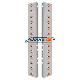SS Front Air Cleaner Bracket With 26X 3 Amber LED Dual Function 3/4" Mini Lights & SS Bezels For Peterbilt-Amber Lens - United Pacific 34474