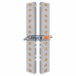 SS Front Air Cleaner Bracket With 26X 3 LED 3/4" Mini Lights & SS Bezels For Peterbilt-Amber LED/Clear Lens - United Pacific 34477