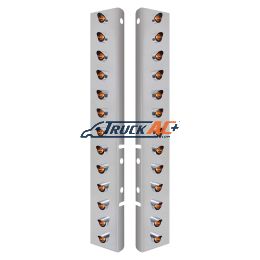 SS Front Air Cleaner Bracket With 26X 3 LED 3/4" Mini Lights & Visors For Peterbilt-Amber LED/Clear Lens - United Pacific 34479