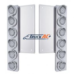 FL SS Front Air Cleaner Bracket W/12X 9 LED 2" Lights & Visors -Amber LED/Clear Lens - United Pacific 34576