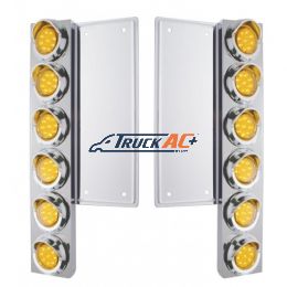 FL SS Front Air Cleaner Bracket With 12X 9 LED 2" Reflector Lights & Visors -Amber LED & Lens - United Pacific 34577