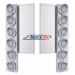 FL SS Front Air Cleaner Bracket With 12X 9 LED 2" Reflector Lights & Visors -Amber LED/Clear Lens - United Pacific 34578
