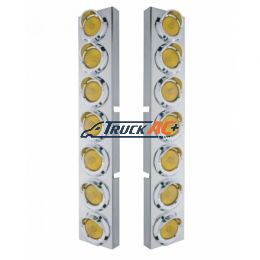 Kenworth Stainless Front Air Cleaner Bracket With 14X 2" Flat Lights & Visors - Amber Lens - United Pacific 34582