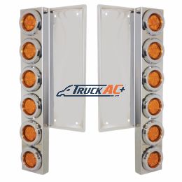 FL SS Front Air Cleaner Bracket With 12X 9 LED 2" Reflector Lights & Bezels -Amber LED & Lens - United Pacific 34677