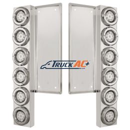 FL SS Front Air Cleaner Bracket With 12X 9 LED 2" Reflector Lights & Bezels -Amber LED/Clear Lens - United Pacific 34678