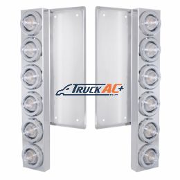 FL SS Front Air Cleaner Bracket W/12X 9 LED 2" Beehive Lights & Bezels -Amber LED/Clear Lens - United Pacific 34681