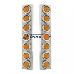 Kenworth Stainless Front Air Cleaner Bracket With 14X 2" Flat Lights & Bezels - Amber Lens - United Pacific 34682
