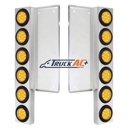 FL SS Front Air Cleaner Bracket With 12X 9 LED 2" Reflector Lights -Amber LED & Lens - United Pacific 34777