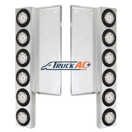 FL SS Front Air Cleaner Bracket With 12X 9 LED 2" Reflector Lights -Amber LED/Clear Lens - United Pacific 34778