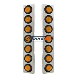 Kenworth Stainless Front Air Cleaner Bracket With 14X 2" Flat Lights & Grommets - Amber Lens - United Pacific 34782