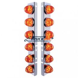SS Front Air Cleaner Bracket With 12X LED Watermelon Lights & SS Bezels For Peterbilt-Amber LED/Dark Amber Lens - United Pacific 37290