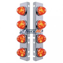 SS Front Air Cleaner Bracket With 8X 17 LED Watermelon Lights & SS Bezels For Peterbilt-Amber LED/Dark Amber Lens - United Pacific 37291
