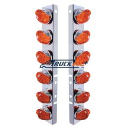 SS Front Air Cleaner Bracket With 12X LED Watermelon Lights & SS Visors For Peterbilt-Amber LED/Dark Amber Lens - United Pacific 37292