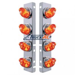 SS Front Air Cleaner Bracket With 8X LED Watermelon Lights & SS Visors For Peterbilt-Amber LED/Dark Amber Lens - United Pacific 37293