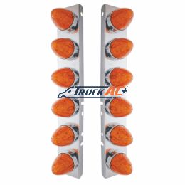 SS Front Air Cleaner Bracket With 12X 19 LED Watermelon Lights & Bezels For Peterbilt-Amber LED/Dark Amber Lens - United Pacific 37296